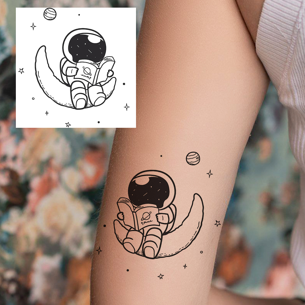 1 Sheet Y2K astronaut Temporary Tattoos For Women Men Adults Hands Finger Foot Neck Clavicle Legs Forearm Shank Arm Body Art Makeup, Semi Permanent Temp Fake Tattoo Stickers Waterproof Long Lasting Realistic Tatoos For Festival Party Accessory