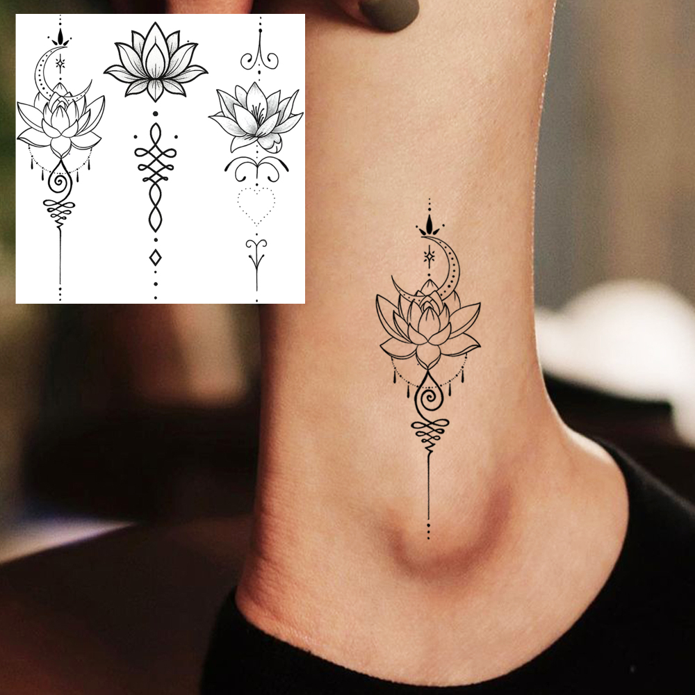 1 Sheet Lotus Temporary Tattoos For Women Men Adults Hands Finger Foot Neck Clavicle Legs Forearm Shank Arm Body Art Makeup, Semi Permanent Temp Fake Tattoo Stickers Waterproof Long Lasting Realistic Tatoos For Festival Party Accessory