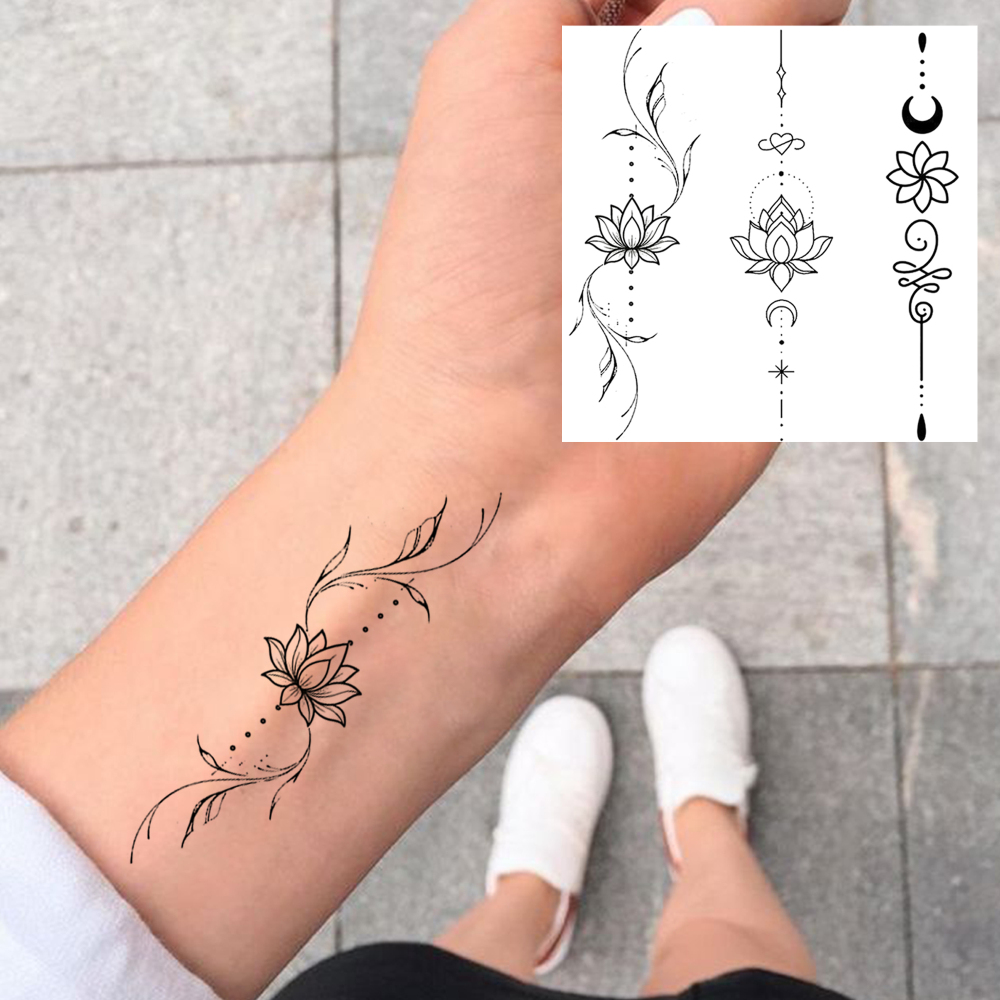 1 Sheet Lotus Temporary Tattoos For Women Men Adults Hands Finger Foot Neck Clavicle Legs Forearm Shank Arm Body Art Makeup, Semi Permanent Temp Fake Tattoo Stickers Waterproof Long Lasting Realistic Tatoos For Festival Party Accessory