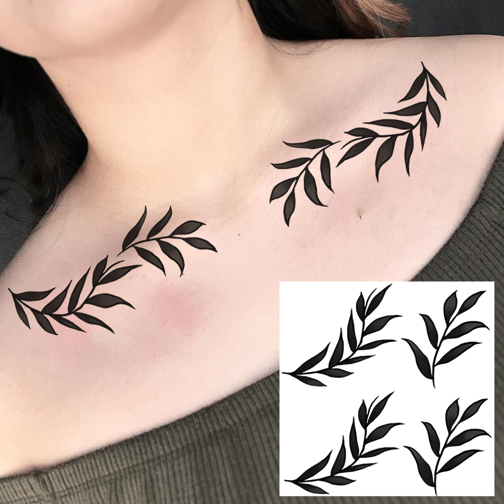 1 Sheet Leaf Temporary Tattoos For Women Men Adults Hands Finger Foot Neck Clavicle Legs Forearm Shank Arm Body Art Makeup, Semi Permanent Temp Fake Tattoo Stickers Waterproof Long Lasting Realistic Tatoos For Festival Party Accessory
