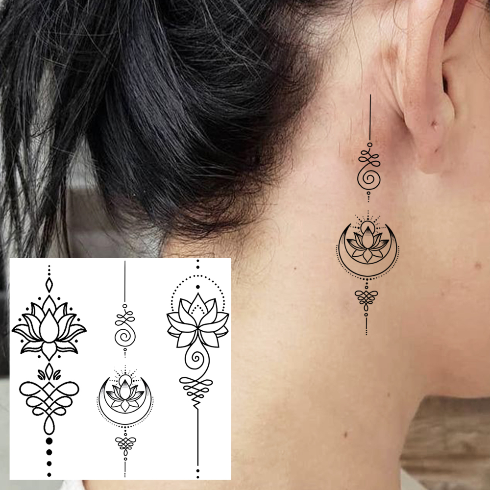 1 Sheet Lotus Temporary Tattoos For Women Men Adults Hands Finger Foot Neck Clavicle Legs Forearm Shank Arm Body Art Makeup, Semi Permanent Temp Fake Tattoo Stickers Waterproof Long Lasting Realistic Tatoos For Festival Party Accessory
