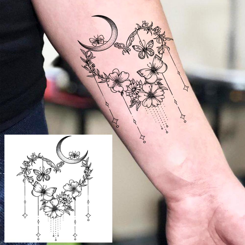 1 Sheet Heart Flower Temporary Tattoos For Women Men Adults Hands Finger Foot Neck Clavicle Legs Forearm Shank Arm Body Art Makeup, Semi Permanent Temp Fake Tattoo Stickers Waterproof Long Lasting Realistic Tatoos For Festival Party Accessory