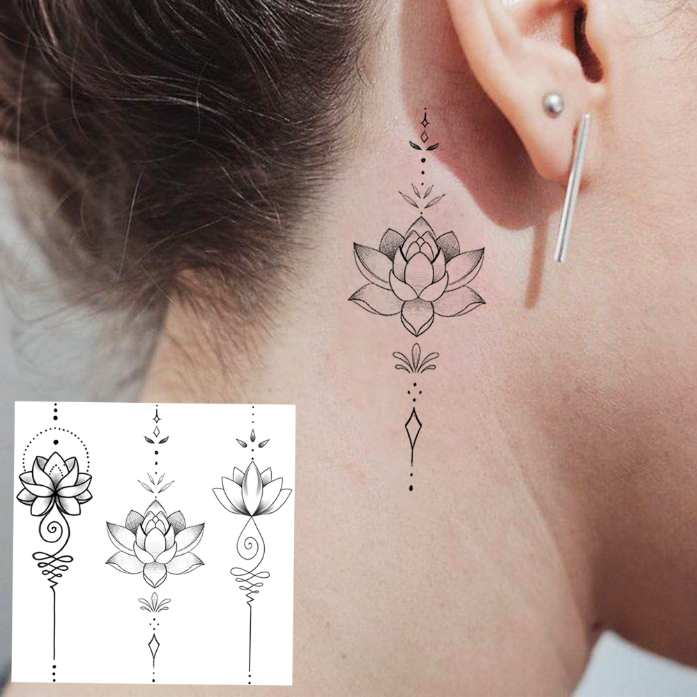 1 Sheet Lotus Temporary Tattoos For Women Men Adults Hands Finger Foot Neck Clavicle Legs Forearm Shank Arm Body Art Makeup, Semi Permanent Temp Fake Tattoo Stickers Waterproof Long Lasting Realistic Tatoos For Festival Party Accessory