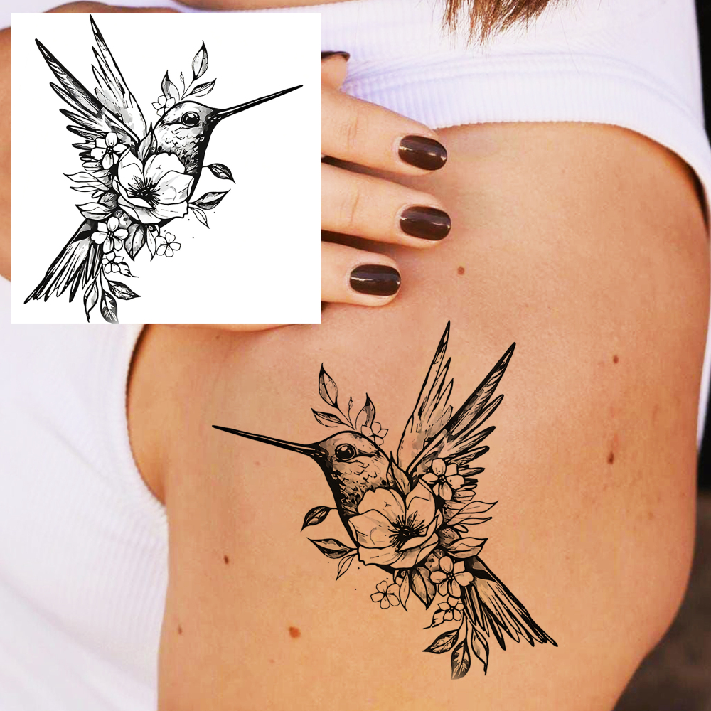 1 Sheet Hummingbird Temporary Tattoos For Women Men Adults Hands Finger Foot Neck Clavicle Legs Forearm Shank Arm Body Art Makeup, Semi Permanent Temp Fake Tattoo Stickers Waterproof Long Lasting Realistic Tatoos For Festival Party Accessory