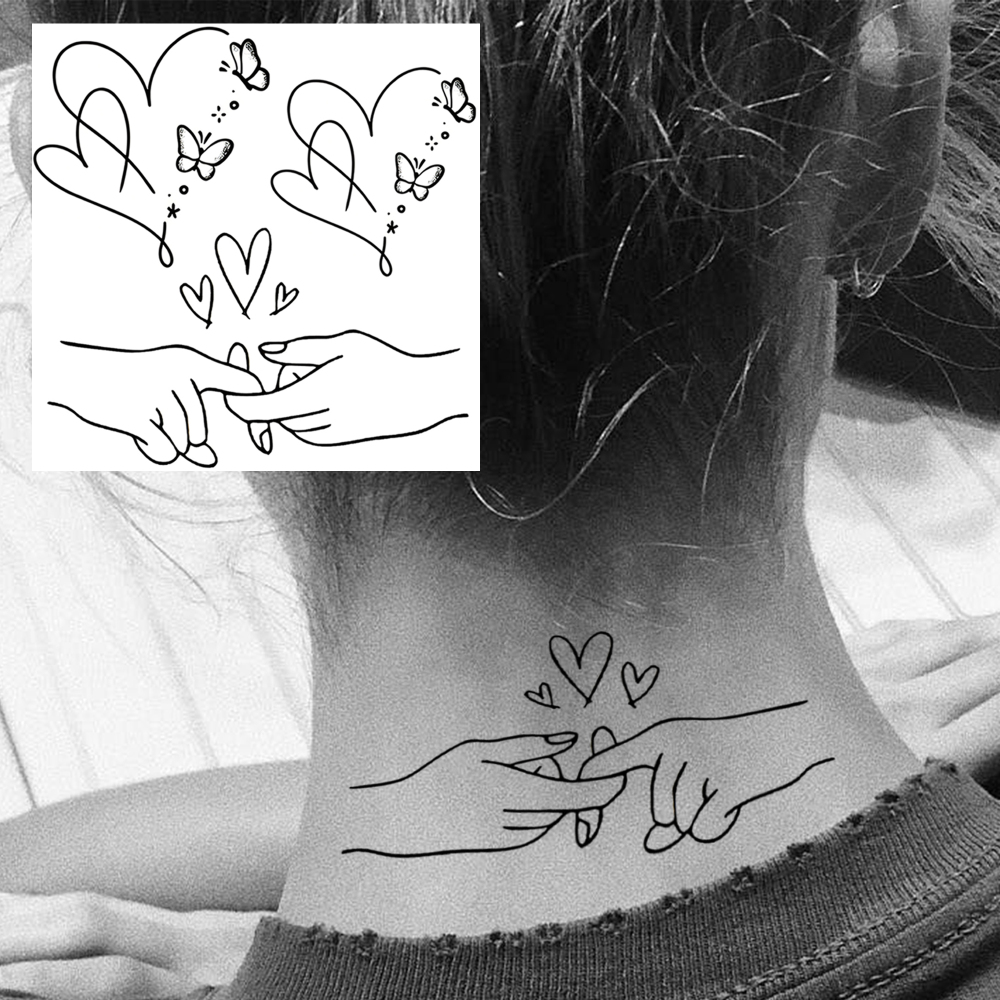 1 Sheet Love Family Temporary Tattoos For Women Men Adults Hands Finger Foot Neck Clavicle Legs Forearm Shank Arm Body Art Makeup, Semi Permanent Temp Fake Tattoo Stickers Waterproof Long Lasting Realistic Tatoos For Festival Party Accessory