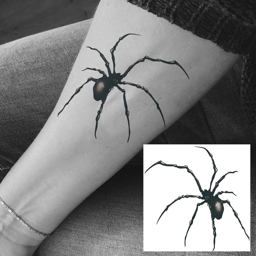 1 Sheet Spider Temporary Tattoos For Women Men Adults Hands Finger Foot Neck Clavicle Legs Forearm Shank Arm Body Art Makeup, Semi Permanent Temp Fake Tattoo Stickers Waterproof Long Lasting Realistic Tatoos For Festival Party Accessory