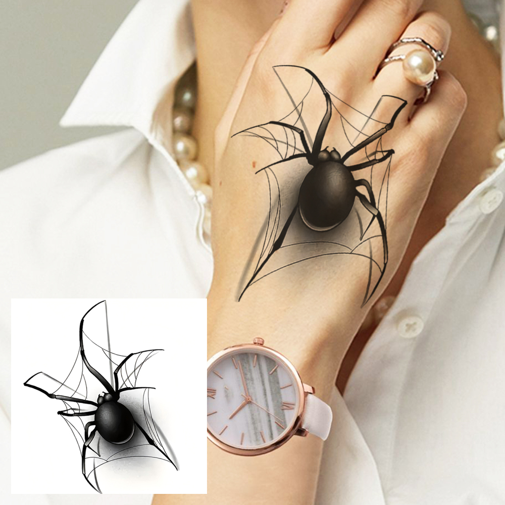 1 Sheet Spider Temporary Tattoos For Women Men Adults Hands Finger Foot Neck Clavicle Legs Forearm Shank Arm Body Art Makeup, Semi Permanent Temp Fake Tattoo Stickers Waterproof Long Lasting Realistic Tatoos For Festival Party Accessory