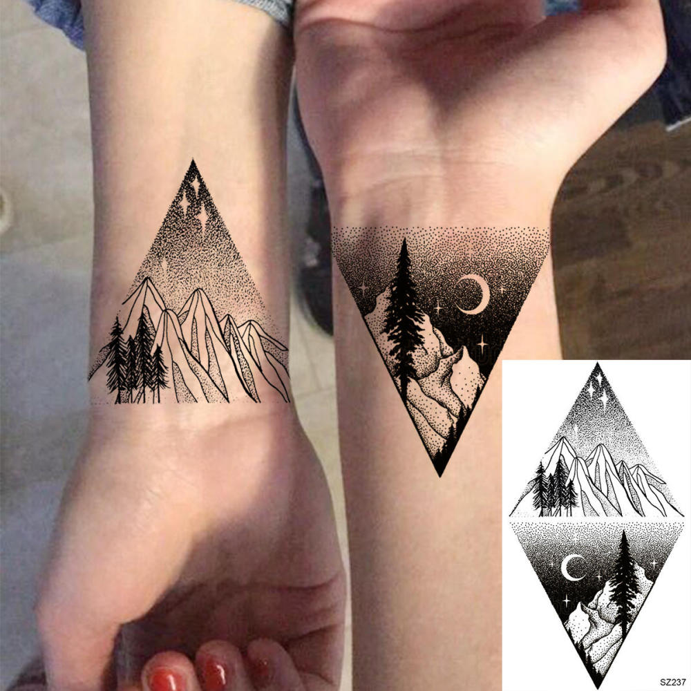 15 Sheets Mountain Temporary Tattoos For Women Men Adults Kids Hands Finger Foot Neck Clavicle Shank Arm Body Art Makeup, Semi Permanent Temp Fake Tattoo Stickers Waterproof Long Lasting Realistic Tatoos For Festival Party Accessory