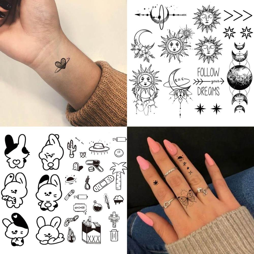 15 Sheets Cute Y2K Temporary Tattoos For Women Men Adults Hands Finger Foot Neck Clavicle Legs Thigh Forearm Shank Arm Body Art Makeup, Semi Permanent Temp Fake Tattoo Stickers Waterproof Long Lasting Realistic Tatoos For Festival Party Accessory