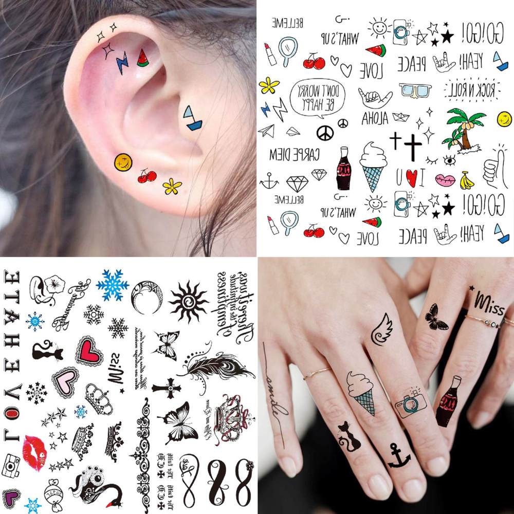 15 Sheets Cute Y2K Temporary Tattoos For Women Men Adults Hands Finger Foot Neck Clavicle Legs Thigh Forearm Shank Arm Body Art Makeup, Semi Permanent Temp Fake Tattoo Stickers Waterproof Long Lasting Realistic Tatoos For Festival Party Accessory