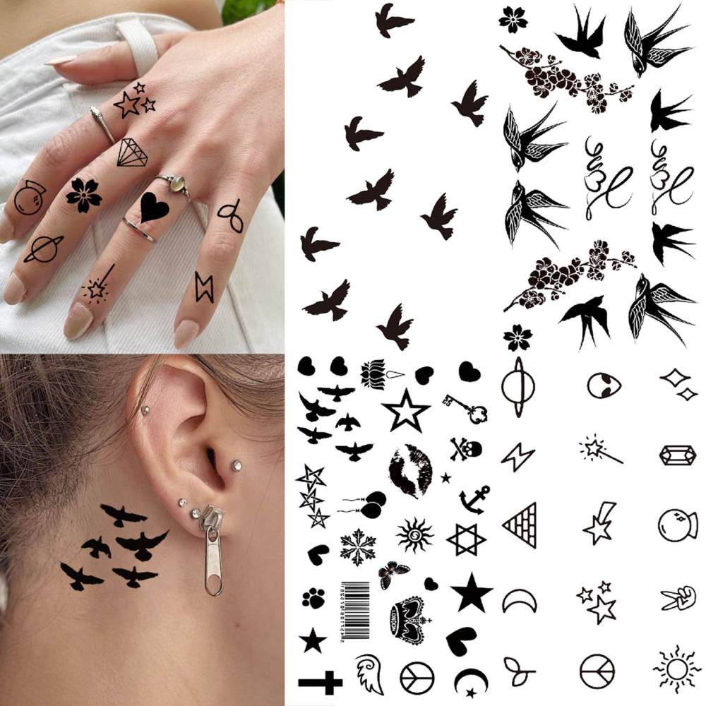 15 Sheets Cute Y2K Temporary Tattoos For Women Men Adults Hands Finger Foot Neck Clavicle Legs Thigh Forearm Shank Arm Body Art Makeup, Semi Permanent Temp Fake Tattoo Stickers Waterproof Long Lasting Realistic Tatoos For Festival Party Accessory