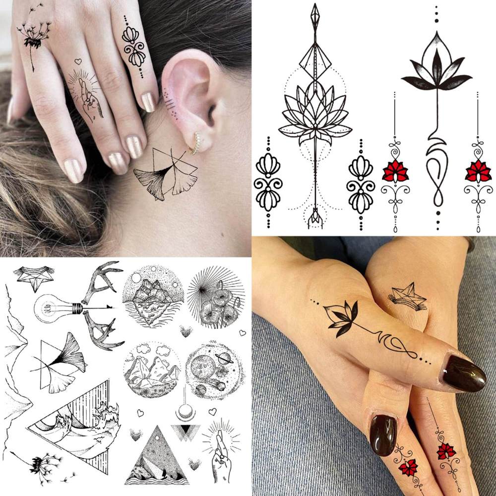 15 Sheets Cute Flower Temporary Tattoos For Women Men Adults Hands Finger Foot Neck Clavicle Legs Thigh Forearm Shank Arm Body Art Makeup, Semi Permanent Temp Fake Tattoo Stickers Waterproof Long Lasting Realistic Tatoos For Festival Party Accessory