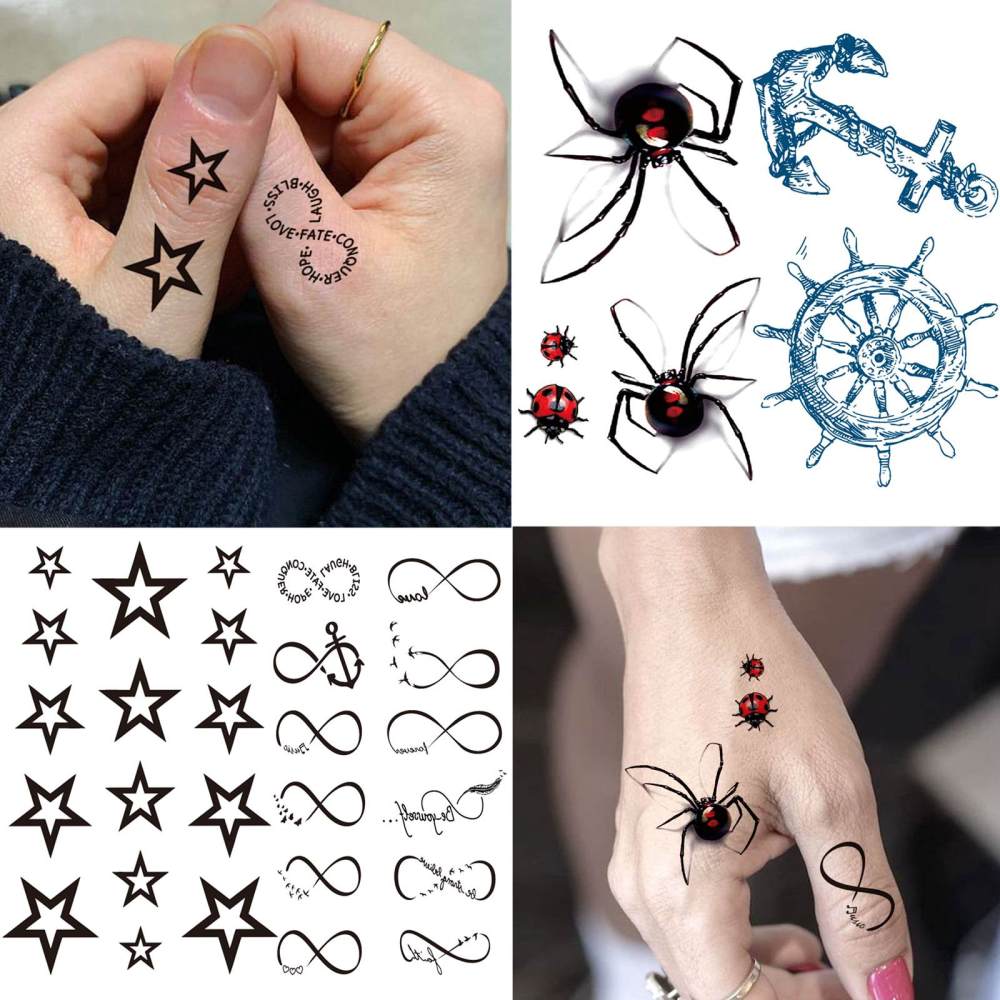 15 Sheets Cute Temporary Tattoos For Women Men Adults Hands Finger Foot Neck Clavicle Legs Thigh Forearm Shank Arm Body Art Makeup, Semi Permanent Temp Fake Tattoo Stickers Waterproof Long Lasting Realistic Tatoos For Festival Party Accessory