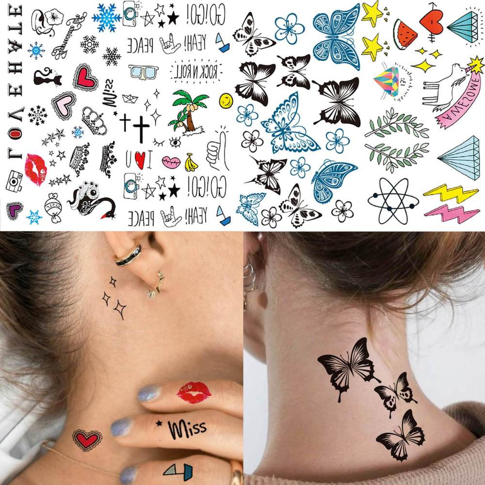 15 Sheets Cute Temporary Tattoos For Women Men Adults Hands Finger Foot Neck Clavicle Legs Thigh Forearm Shank Arm Body Art Makeup, Semi Permanent Temp Fake Tattoo Stickers Waterproof Long Lasting Realistic Tatoos For Festival Party Accessory