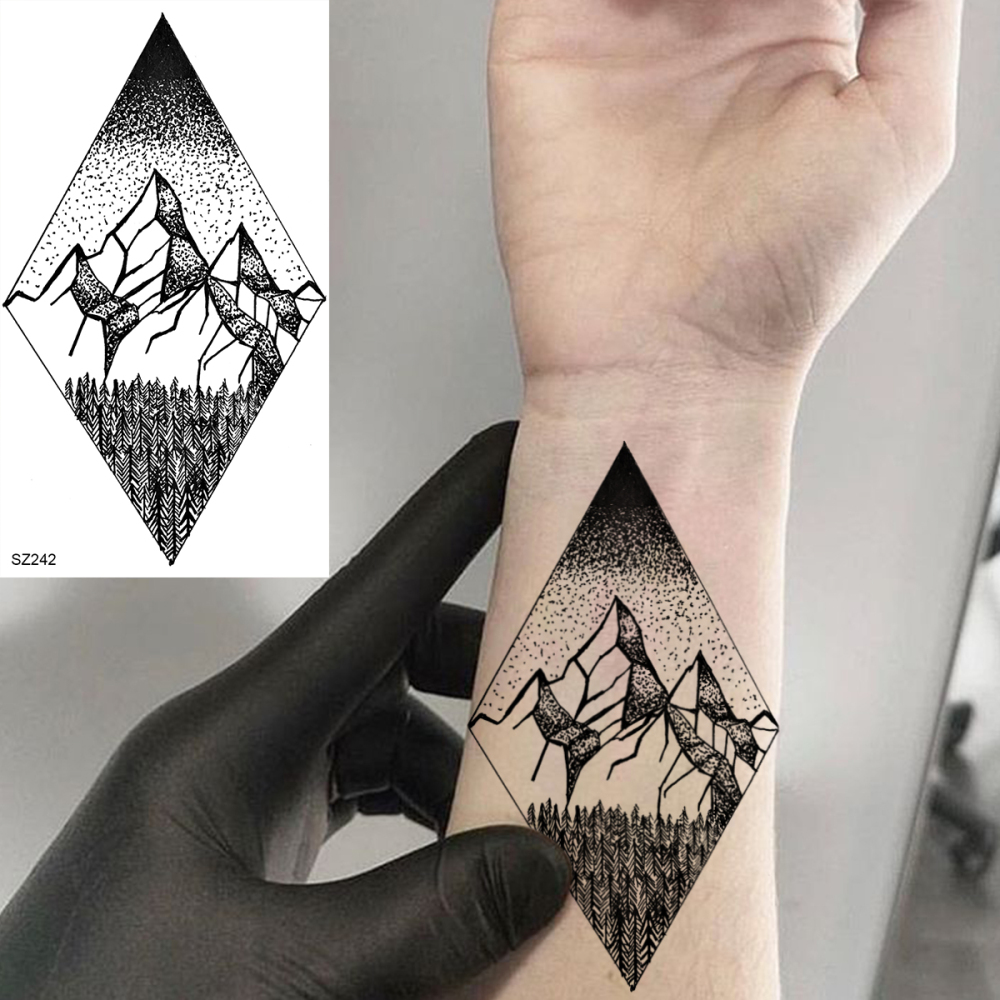 15 Sheets Mountain Temporary Tattoos For Women Men Adults Kids Hands Finger Foot Neck Clavicle Shank Arm Body Art Makeup, Semi Permanent Temp Fake Tattoo Stickers Waterproof Long Lasting Realistic Tatoos For Festival Party Accessory
