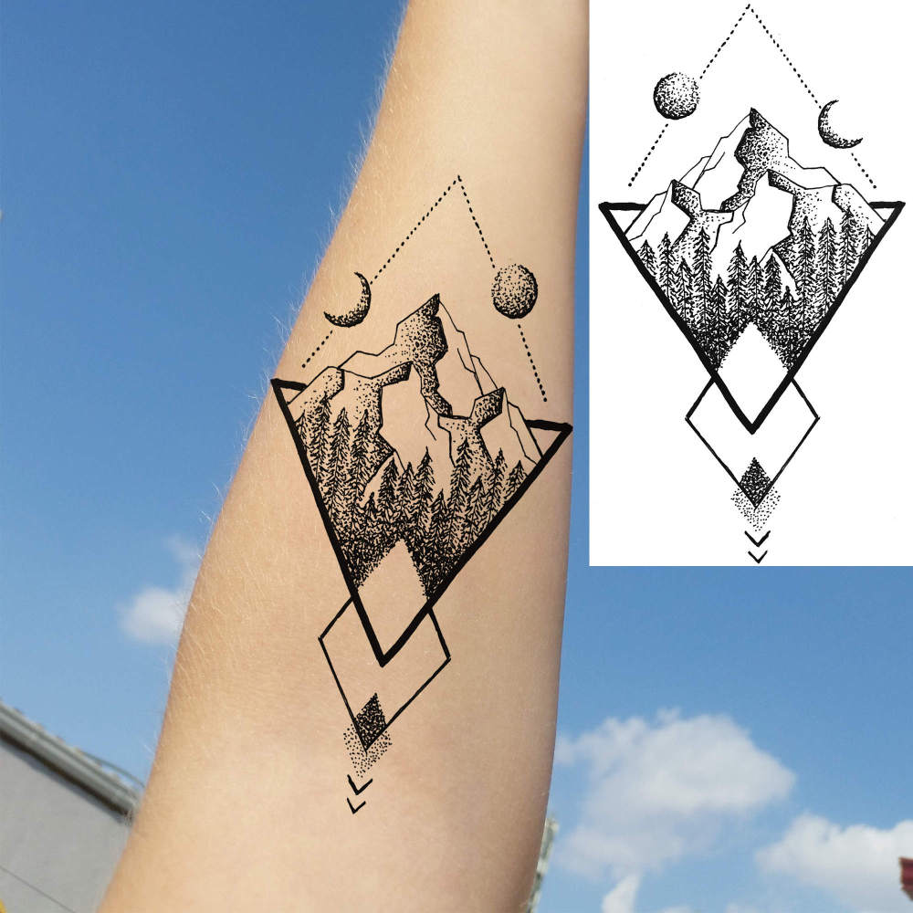 15 Sheets Mountain Temporary Tattoos For Women Men Adults Kids Hands Finger Foot Neck Clavicle Shank Arm Body Art Makeup, Semi Permanent Temp Fake Tattoo Stickers Waterproof Long Lasting Realistic Tatoos For Festival Party Accessory