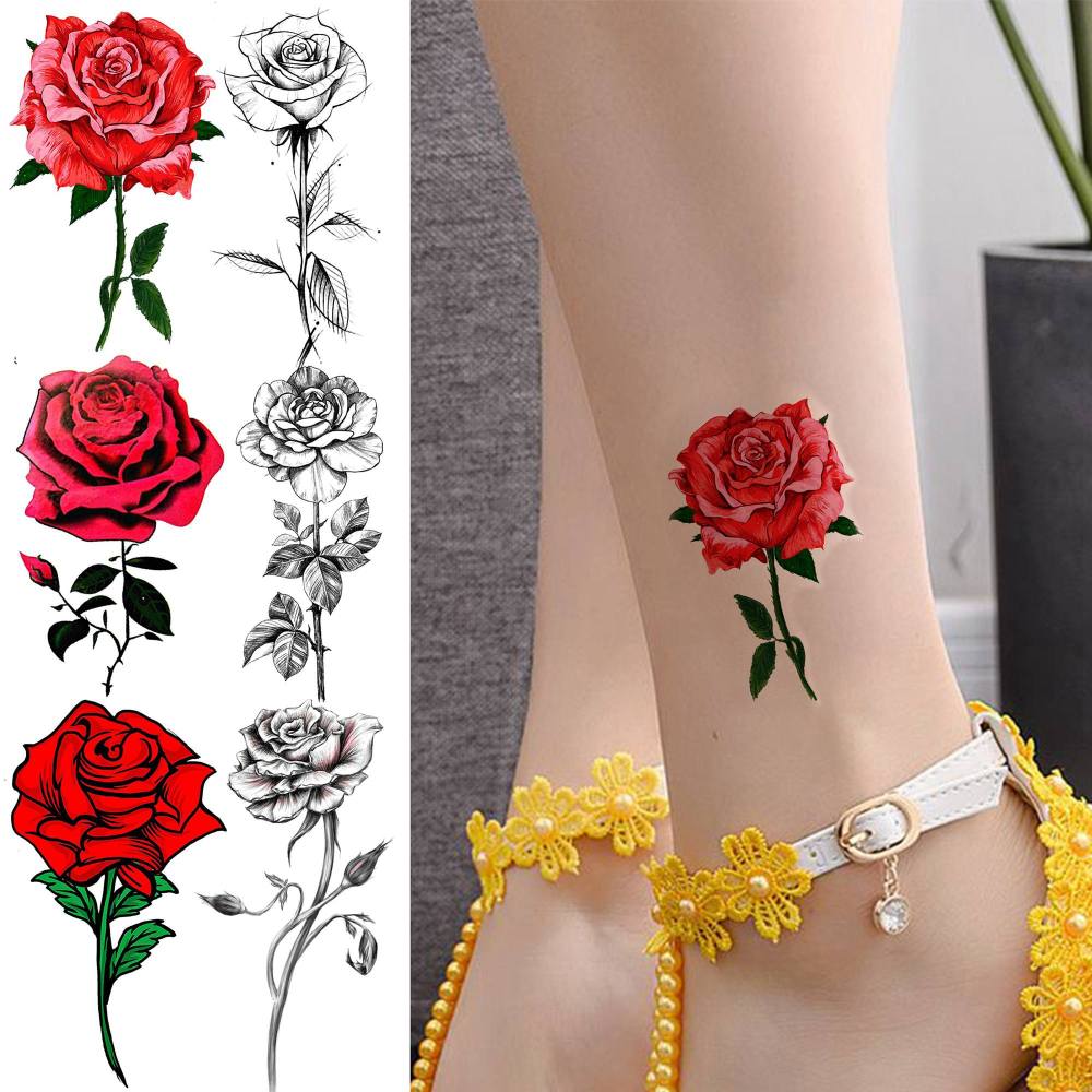 24 Sheets Small Rose Temporary Tattoos For Women Men Adults Kids Hands Finger Foot Neck Clavicle Shank Arm Body Art Makeup, Semi Permanent Temp Fake Tattoo Stickers Waterproof Long Lasting Realistic Tatoos For Festival Party Accessory