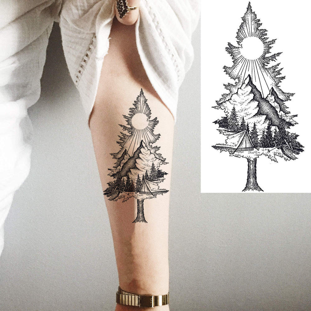 15 Sheets Mountain Temporary Tattoos For Women Men Adults Kids Hands Finger Foot Neck Clavicle Shank Arm Body Art Makeup, Semi Permanent Temp Fake Tattoo Stickers Waterproof Long Lasting Realistic Tatoos For Festival Party Accessory
