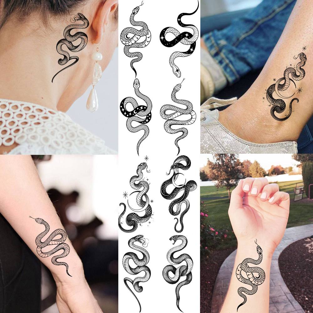 18 Sheets Cobra Snake Temporary Tattoos For Women Men Adults Kids Hands Finger Foot Neck Clavicle Shank Arm Body Art Makeup, Semi Permanent Temp Fake Tattoo Stickers Waterproof Long Lasting Realistic Tatoos For Festival Party Accessory