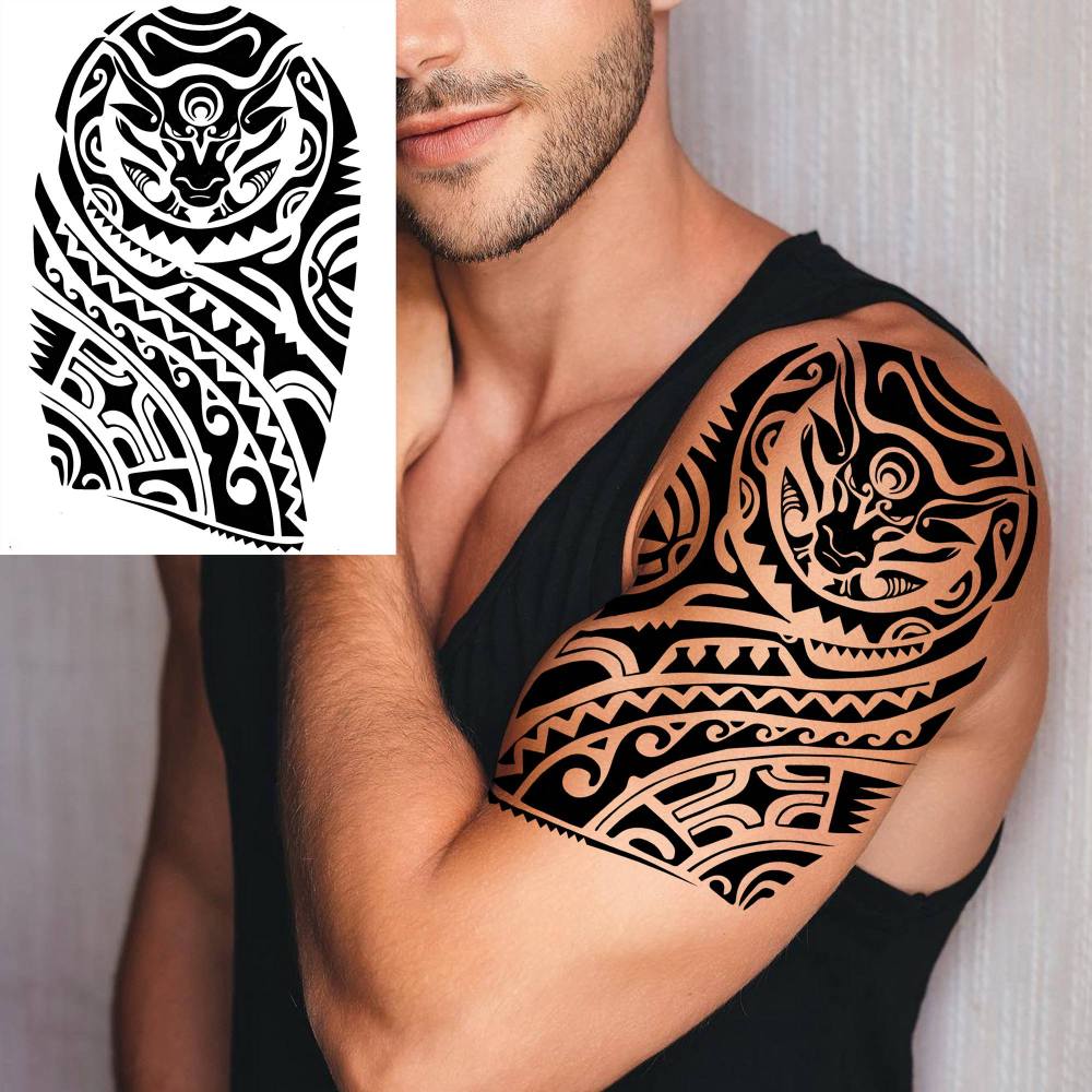6 Sheets Maori Temporary Tattoos For Women Men Adults Kids Hands Finger Foot Neck Clavicle Shank Arm Body Art Makeup, Semi Permanent Temp Fake Tattoo Stickers Waterproof Long Lasting Realistic Tatoos For Festival Party Accessory