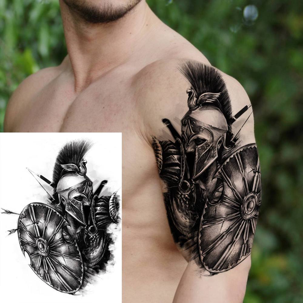 6 Sheets Spartan Warriors Temporary Tattoos For Women Men Adults Hands Finger Foot Neck Clavicle Shank Arm Body Art Makeup, Semi Permanent Temp Fake Tattoo Stickers Waterproof Long Lasting Realistic Tatoos For Festival Party Accessory