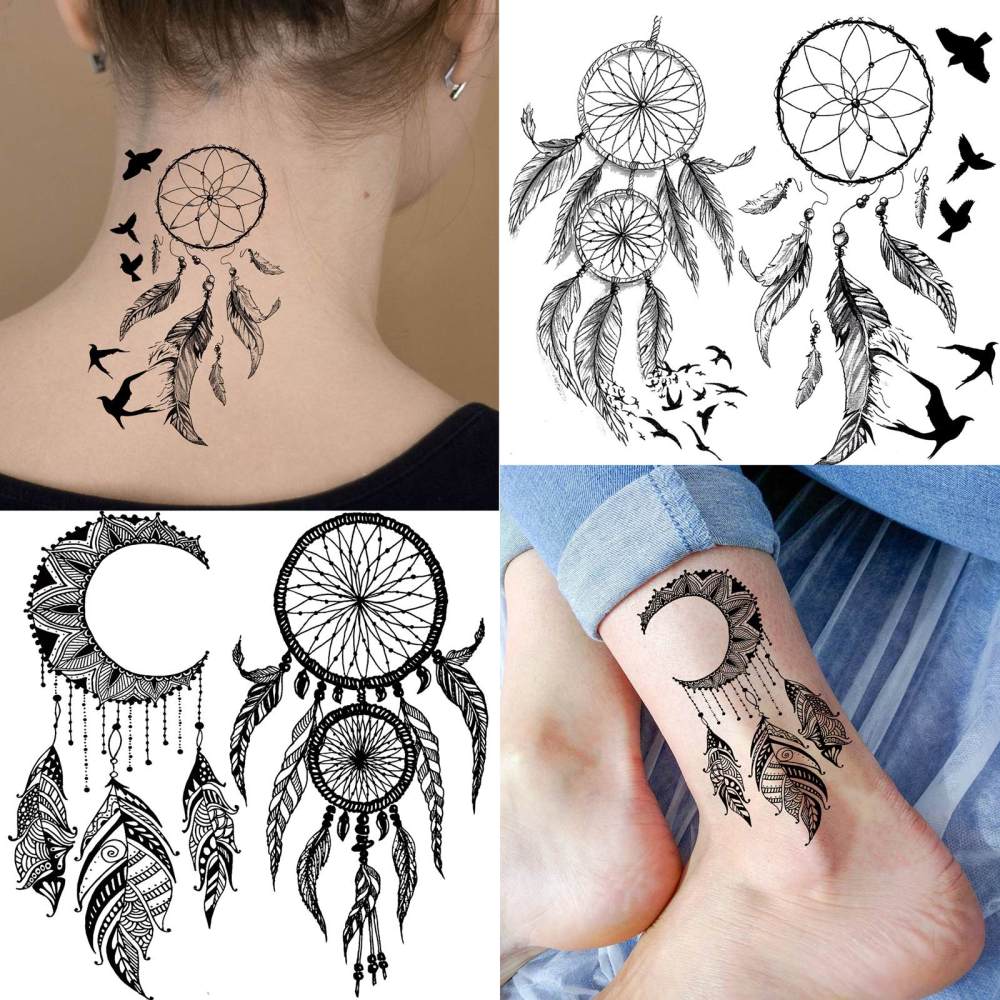 15 Sheets Dreamcatcher Temporary Tattoos For Women Men Adults Hands Finger Foot Neck Clavicle Legs Thigh Forearm Shank Arm Body Art Makeup, Semi Permanent Temp Fake Tattoo Stickers Waterproof Long Lasting Realistic Tatoos For Festival Party Accessory
