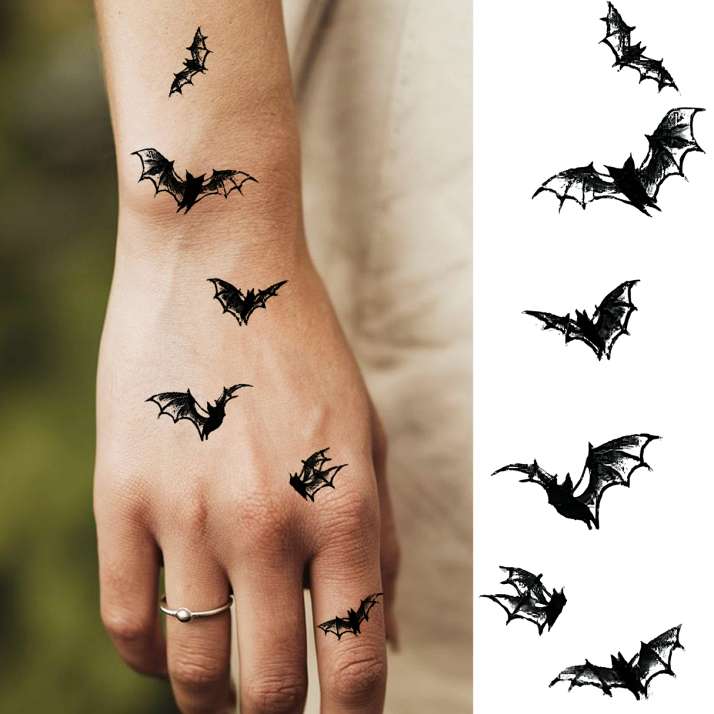 1 Sheet Bat Temporary Tattoos For Women Men Adults Hands Finger Foot Neck Clavicle Legs Forearm Shank Arm Body Art Makeup, Semi Permanent Temp Fake Tattoo Stickers Waterproof Long Lasting Realistic Tatoos For Festival Party Accessory