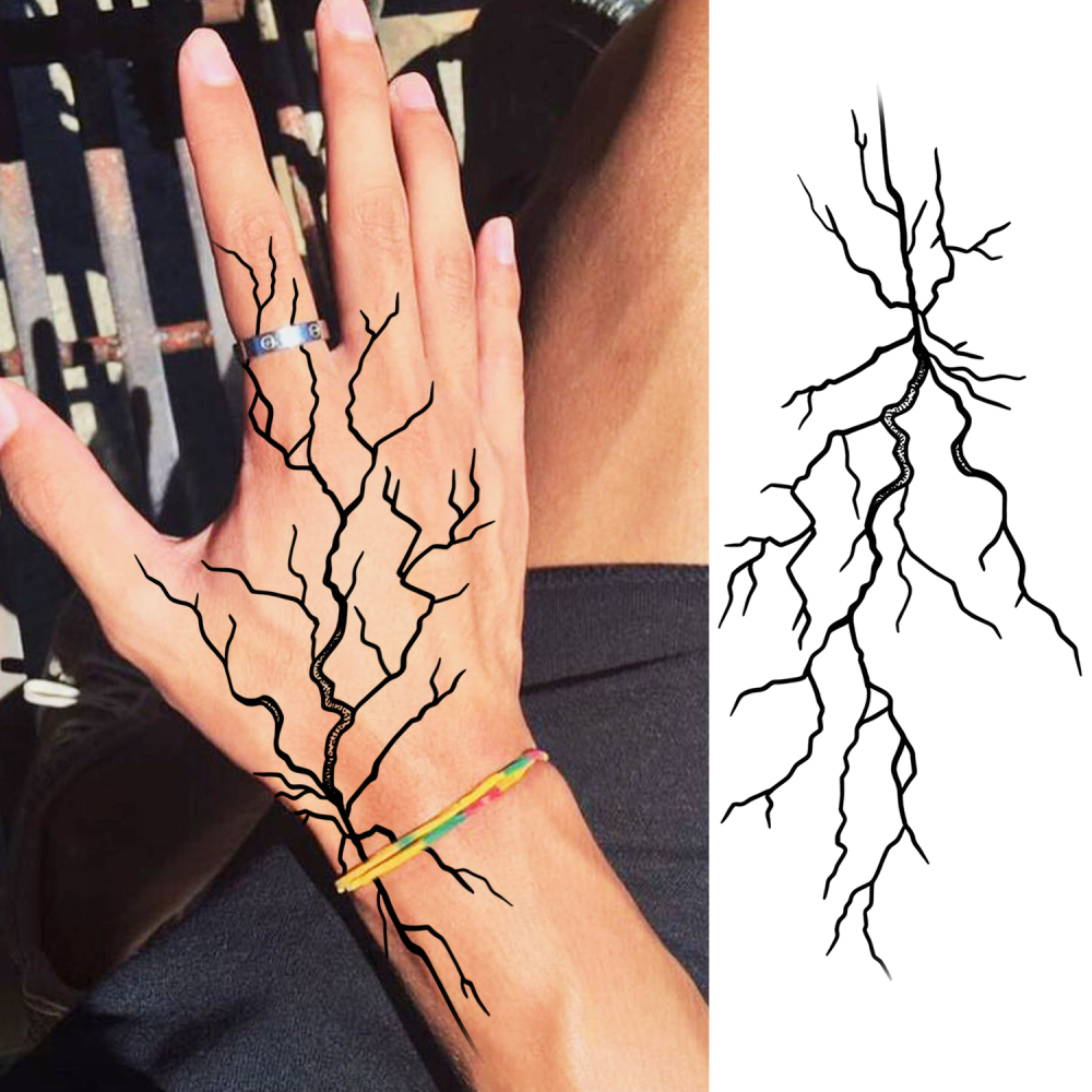 1 Sheet Blood vessels lightning Temporary Tattoos For Women Men Adults Hands Finger Foot Neck Clavicle Legs Forearm Shank Arm Body Art Makeup, Semi Permanent Temp Fake Tattoo Stickers Waterproof Long Lasting Realistic Tatoos For Festival Party Accessory