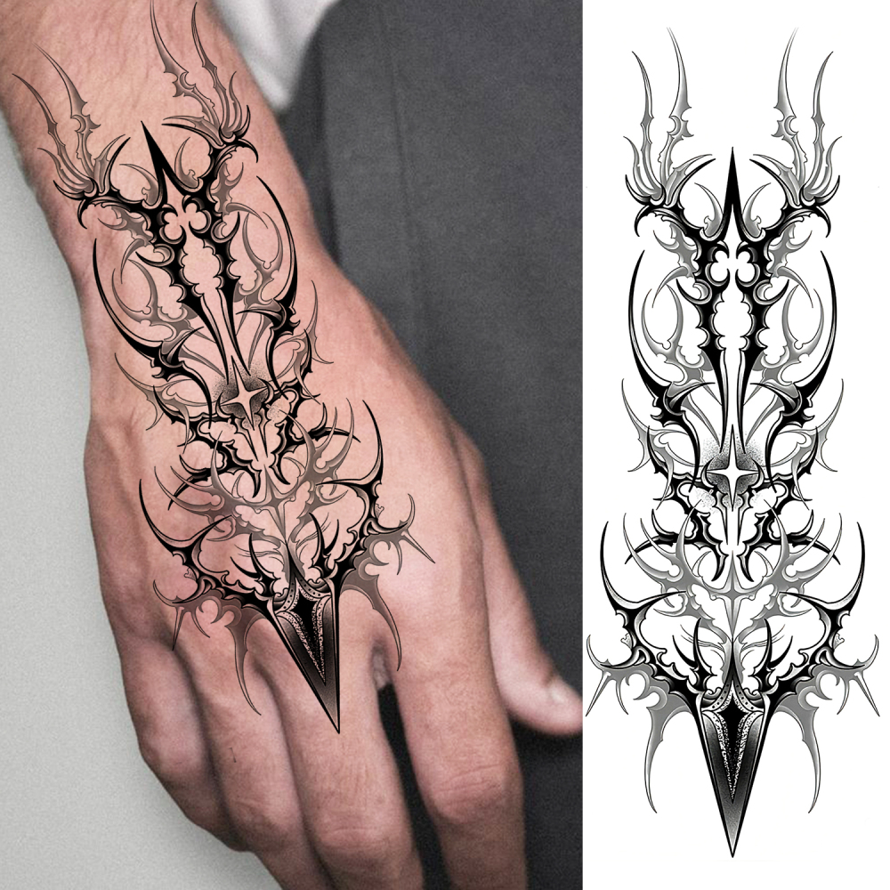 1 Sheet Arrow Totem Temporary Tattoos For Women Men Adults Hands Finger Foot Neck Clavicle Legs Forearm Shank Arm Body Art Makeup, Semi Permanent Temp Fake Tattoo Stickers Waterproof Long Lasting Realistic Tatoos For Festival Party Accessory