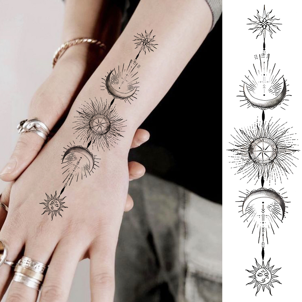 1 Sheet Planets Moon Temporary Tattoos For Women Men Adults Hands Finger Foot Neck Clavicle Legs Forearm Shank Arm Body Art Makeup, Semi Permanent Temp Fake Tattoo Stickers Waterproof Long Lasting Realistic Tatoos For Festival Party Accessory