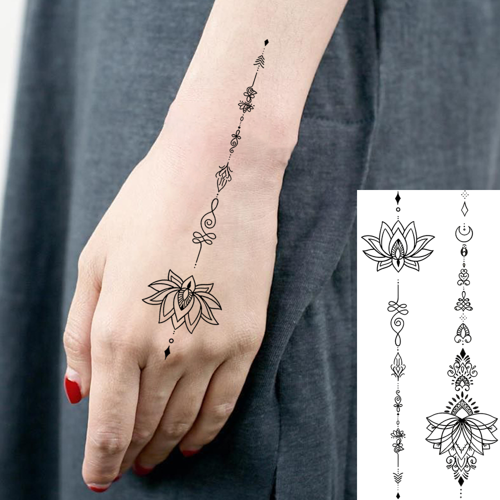 1 Sheet Lotus Flower Temporary Tattoos For Women Men Adults Hands Finger Foot Neck Clavicle Legs Forearm Shank Arm Body Art Makeup, Semi Permanent Temp Fake Tattoo Stickers Waterproof Long Lasting Realistic Tatoos For Festival Party Accessory