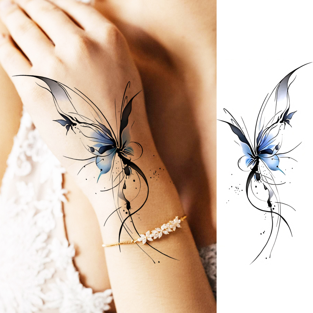 1 Sheet Butterfly Flower Temporary Tattoos For Women Men Adults Hands Finger Foot Neck Clavicle Legs Forearm Shank Arm Body Art Makeup, Semi Permanent Temp Fake Tattoo Stickers Waterproof Long Lasting Realistic Tatoos For Festival Party Accessory