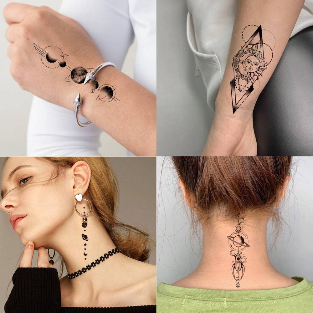 22 Sheets Space Astronaut Temporary Tattoos For Women Men Adults Hands Finger Foot Neck Clavicle Shank Arm Body Art Makeup, Semi Permanent Temp Fake Tattoo Stickers Waterproof Long Lasting Realistic Tatoos For Festival Party Accessory