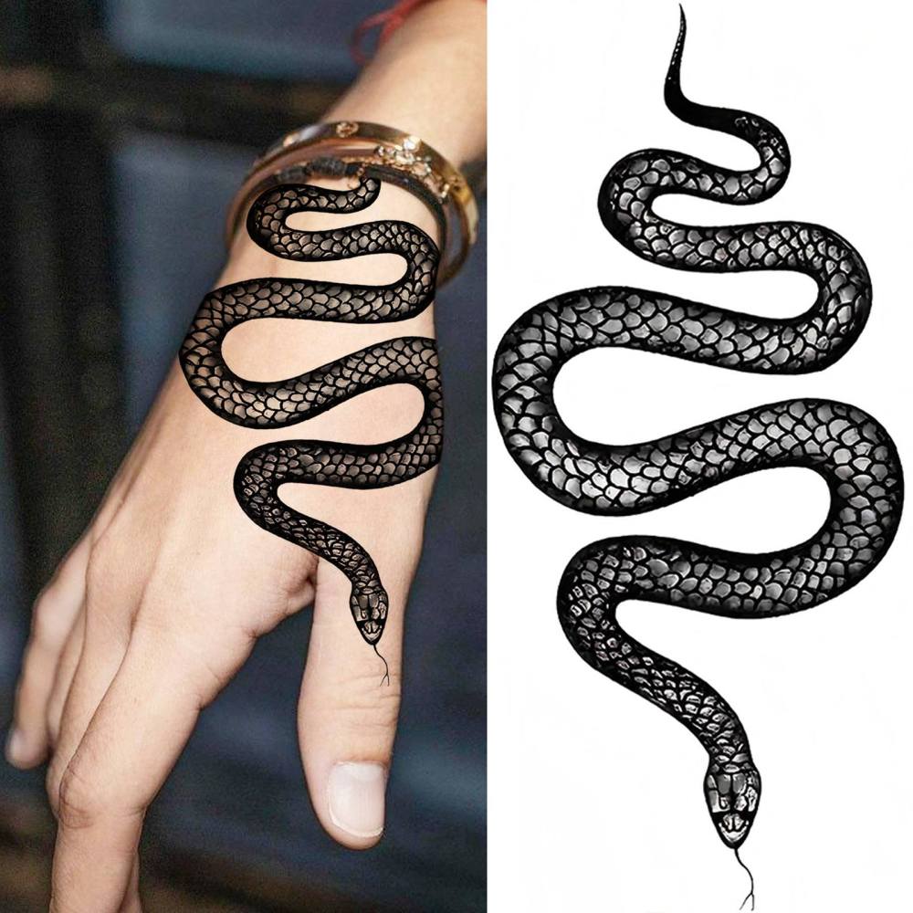 1 Sheet Snake Temporary Tattoos For Women Men Adults Hands Finger Foot Neck Clavicle Legs Forearm Shank Arm Body Art Makeup, Semi Permanent Temp Fake Tattoo Stickers Waterproof Long Lasting Realistic Tatoos For Festival Party Accessory