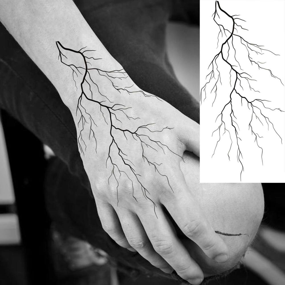 1 Sheet Blood vessels lightning Temporary Tattoos For Women Men Adults Hands Finger Foot Neck Clavicle Legs Forearm Shank Arm Body Art Makeup, Semi Permanent Temp Fake Tattoo Stickers Waterproof Long Lasting Realistic Tatoos For Festival Party Accessory