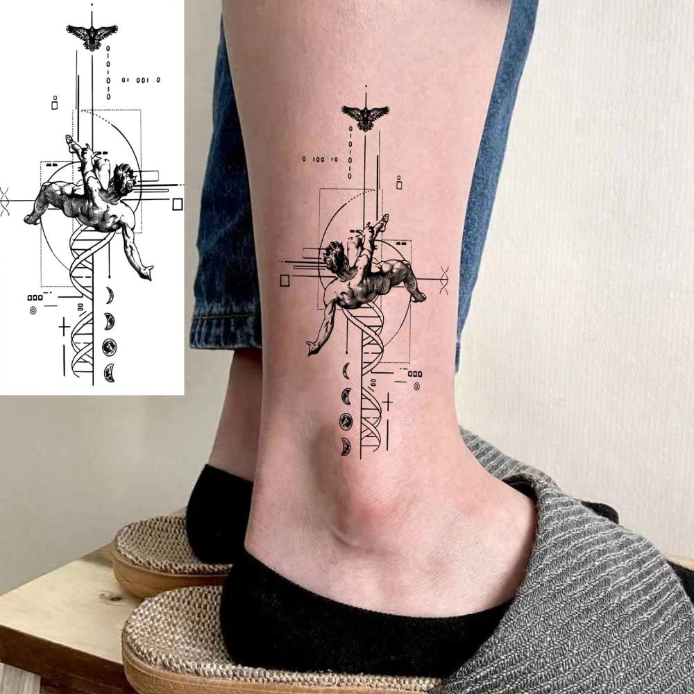 1 Sheet Agnel Abstract Temporary Tattoos For Women Men Adults Hands Finger Foot Neck Clavicle Legs Forearm Shank Arm Body Art Makeup, Semi Permanent Temp Fake Tattoo Stickers Waterproof Long Lasting Realistic Tatoos For Festival Party Accessory