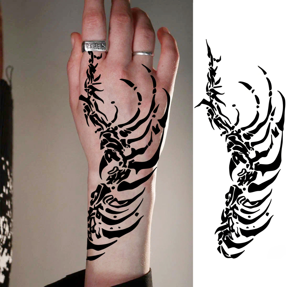 1 Sheet bone Temporary Tattoos For Women Men Adults Hands Finger Foot Neck Clavicle Legs Forearm Shank Arm Body Art Makeup, Semi Permanent Temp Fake Tattoo Stickers Waterproof Long Lasting Realistic Tatoos For Festival Party Accessory