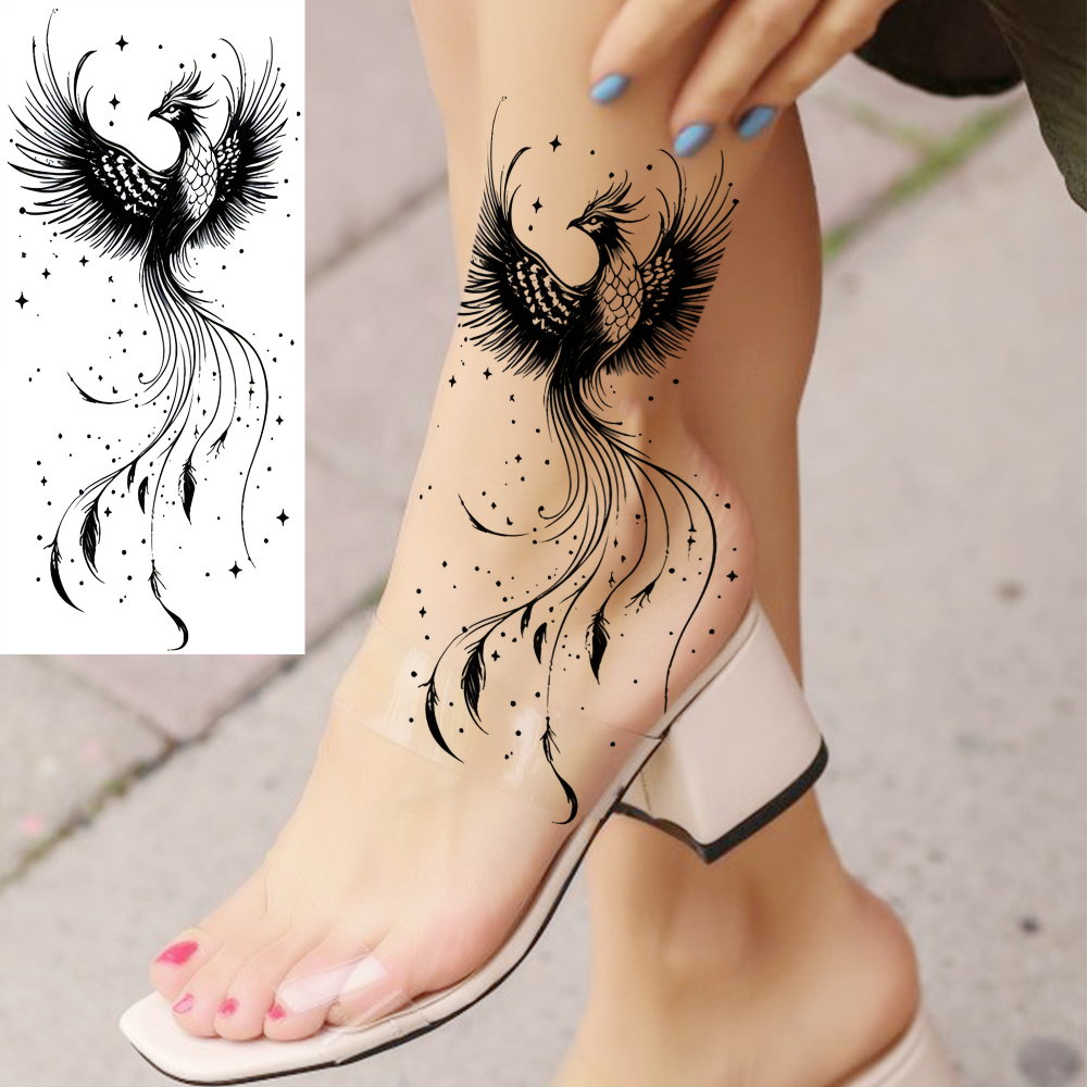 1 Sheet Phoenix Temporary Tattoos For Women Men Adults Hands Finger Foot Neck Clavicle Legs Forearm Shank Arm Body Art Makeup, Semi Permanent Temp Fake Tattoo Stickers Waterproof Long Lasting Realistic Tatoos For Festival Party Accessory