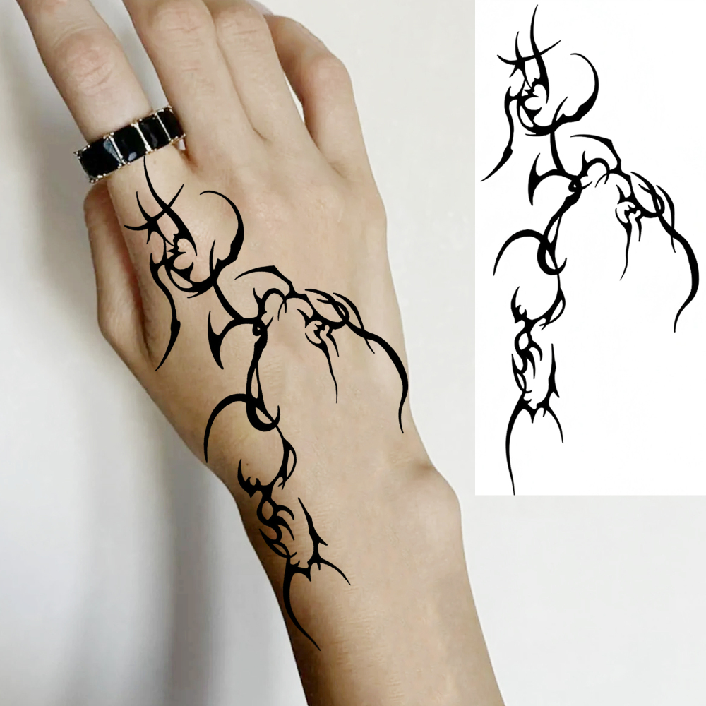 1 Sheet Tribal Temporary Tattoos For Women Men Adults Hands Finger Foot Neck Clavicle Legs Forearm Shank Arm Body Art Makeup, Semi Permanent Temp Fake Tattoo Stickers Waterproof Long Lasting Realistic Tatoos For Festival Party Accessory