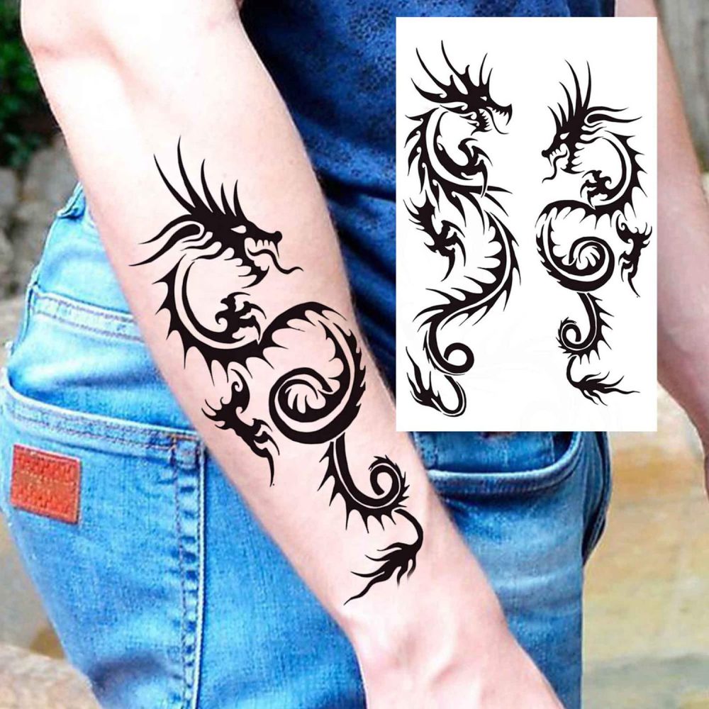 6 Sheets Dragon Temporary Tattoos For Women Men Adults Hands Finger Foot Neck Clavicle Shank Arm Body Art Makeup, Semi Permanent Temp Fake Tattoo Stickers Waterproof Long Lasting Realistic Tatoos For Festival Party Accessory