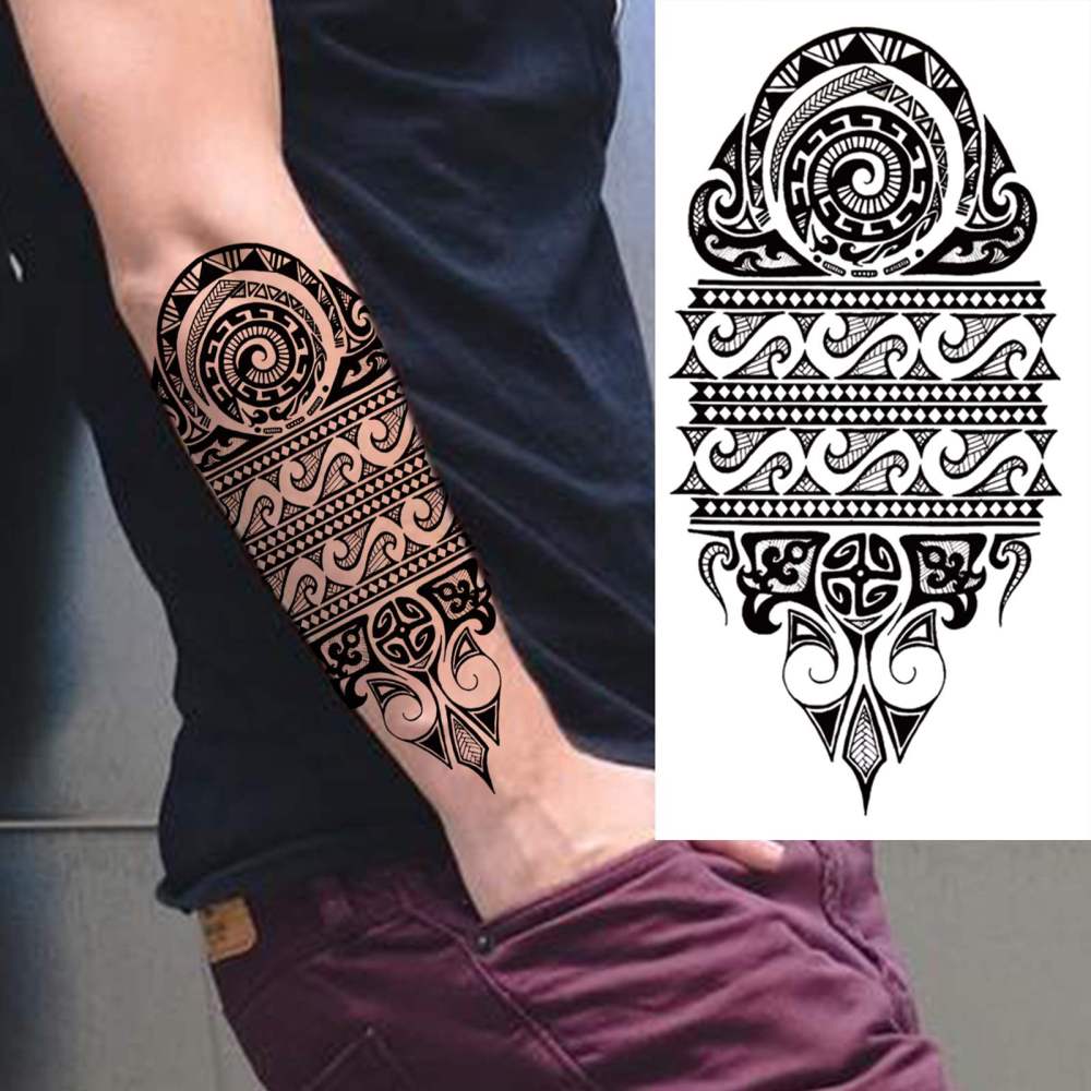 8 Sheets maori Temporary Tattoos For Women Men Adults Hands Finger Foot Neck Clavicle Shank Arm Body Art Makeup, Semi Permanent Temp Fake Tattoo Stickers Waterproof Long Lasting Realistic Tatoos For Festival Party Accessory
