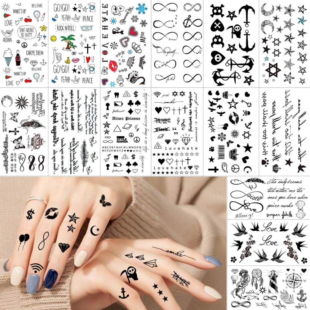 15 Sheets Small Y2K Temporary Tattoos For Women Men Adults Kids Hands Finger Foot Neck Clavicle Shank Arm Body Art Makeup, Semi Permanent Temp Fake Tattoo Stickers Waterproof Long Lasting Realistic Tatoos For Festival Party Accessory
