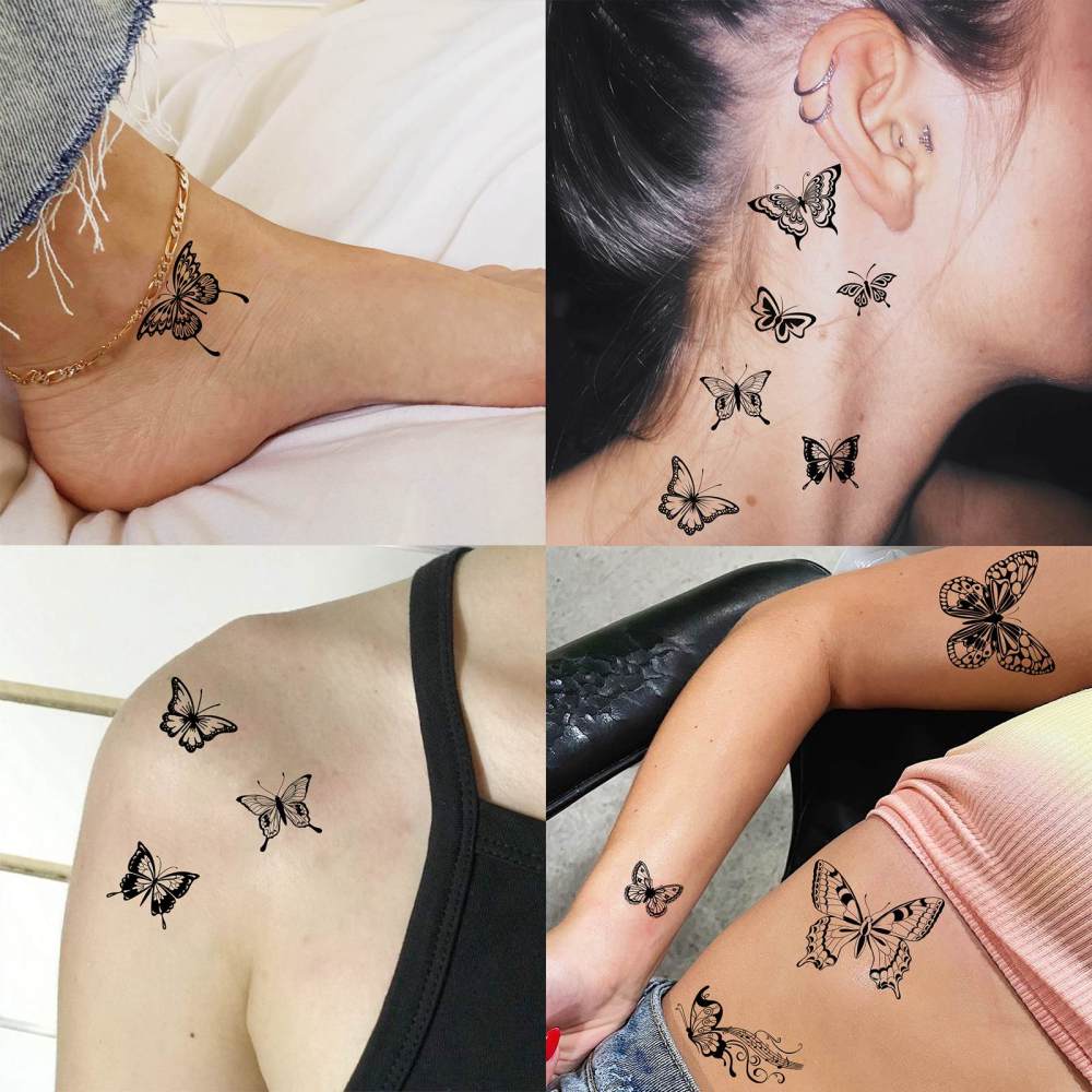 15 Sheets Butterfly Temporary Tattoos For Women Men Adults Hands Finger Foot Neck Clavicle Legs Thigh Forearm Shank Arm Body Art Makeup, Semi Permanent Temp Fake Tattoo Stickers Waterproof Long Lasting Realistic Tatoos For Festival Party Accessory