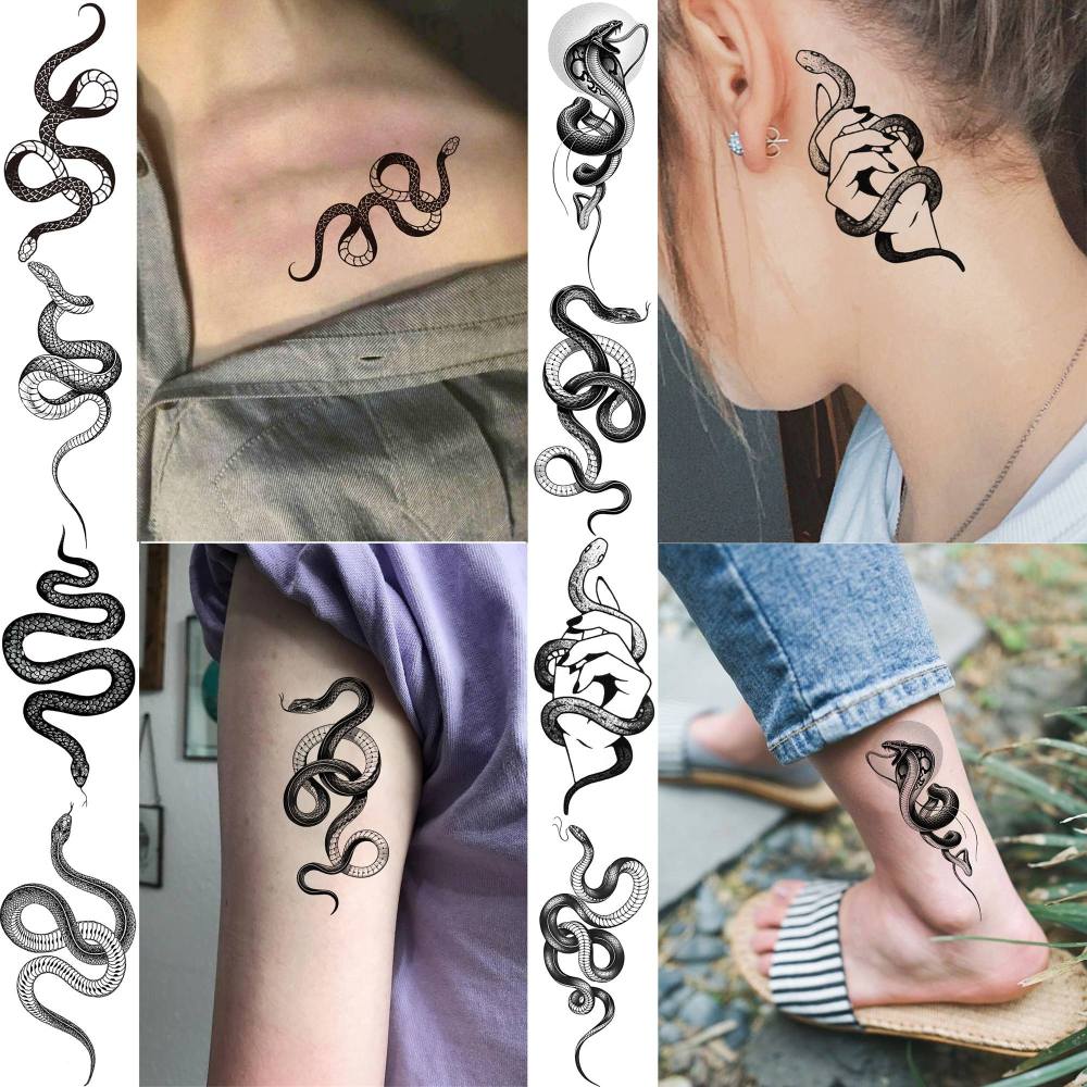 18 Sheets Cobra Snake Temporary Tattoos For Women Men Adults Kids Hands Finger Foot Neck Clavicle Shank Arm Body Art Makeup, Semi Permanent Temp Fake Tattoo Stickers Waterproof Long Lasting Realistic Tatoos For Festival Party Accessory