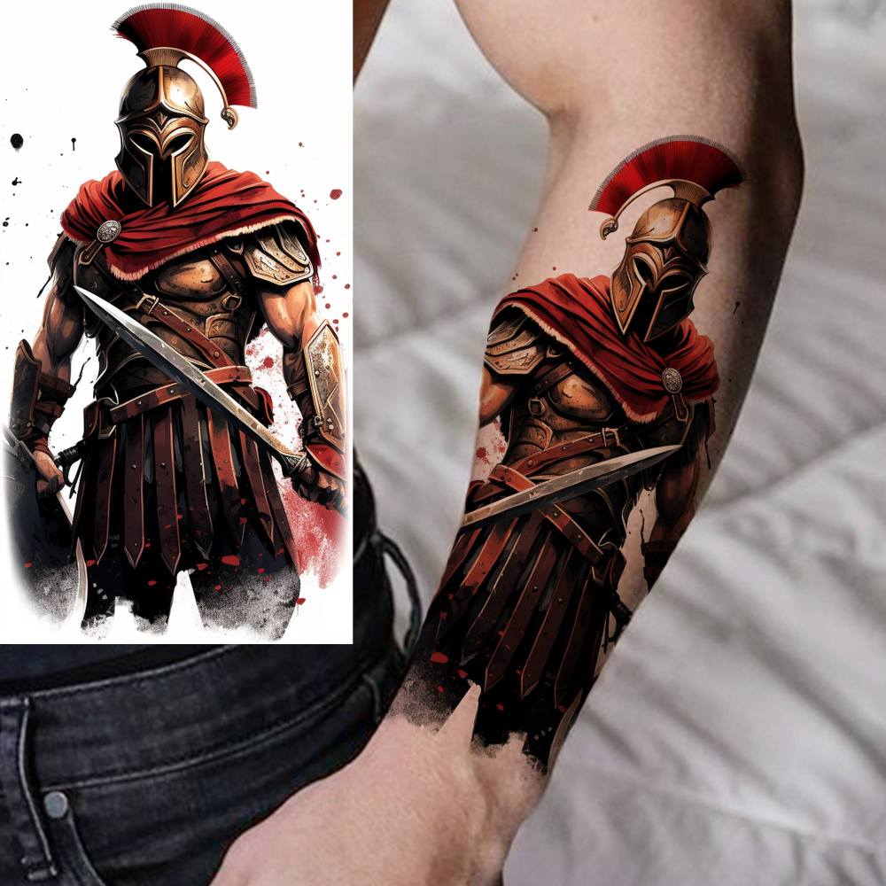 6 Sheets Spartan Warriors Temporary Tattoos For Women Men Adults Hands Finger Foot Neck Clavicle Shank Arm Body Art Makeup, Semi Permanent Temp Fake Tattoo Stickers Waterproof Long Lasting Realistic Tatoos For Festival Party Accessory