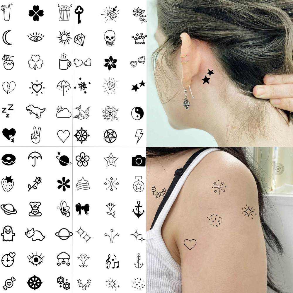 15 Sheets Cute Y2K Temporary Tattoos For Women Men Adults Hands Finger Foot Neck Clavicle Shank Arm Body Art Makeup, Semi Permanent Temp Fake Tattoo Stickers Waterproof Long Lasting Realistic Tatoos For Festival Party Accessory