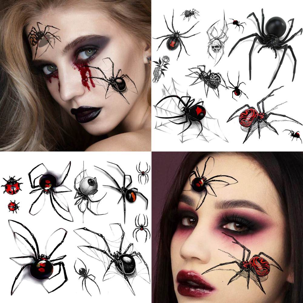 15 Sheets Spider Temporary Tattoos For Women Men Adults Hands Finger Foot Neck Clavicle Legs Thigh Forearm Shank Arm Body Art Makeup, Semi Permanent Temp Fake Tattoo Stickers Waterproof Long Lasting Realistic Tatoos For Festival Party Accessory