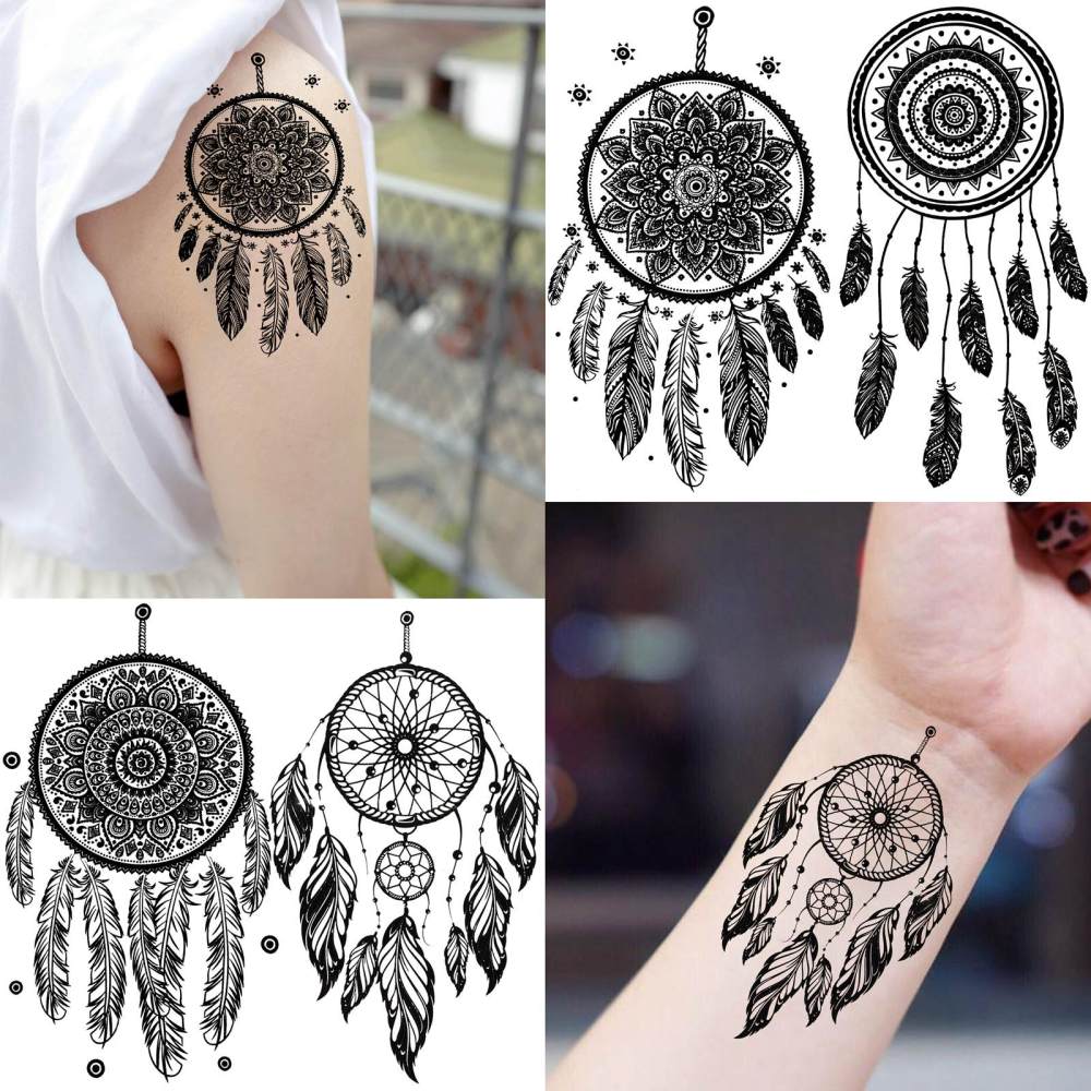 15 Sheets Dreamcatcher Temporary Tattoos For Women Men Adults Hands Finger Foot Neck Clavicle Legs Thigh Forearm Shank Arm Body Art Makeup, Semi Permanent Temp Fake Tattoo Stickers Waterproof Long Lasting Realistic Tatoos For Festival Party Accessory