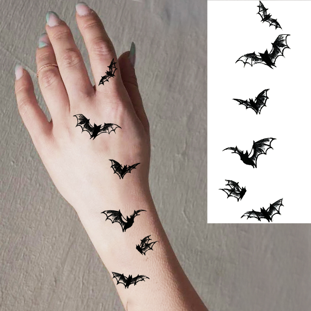 1 Sheet Bat Temporary Tattoos For Women Men Adults Hands Finger Foot Neck Clavicle Legs Forearm Shank Arm Body Art Makeup, Semi Permanent Temp Fake Tattoo Stickers Waterproof Long Lasting Realistic Tatoos For Festival Party Accessory