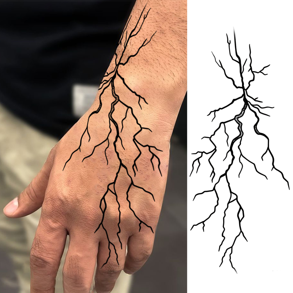 1 Sheet Blood vessels lightning Temporary Tattoos For Women Men Adults Hands Finger Foot Neck Clavicle Legs Forearm Shank Arm Body Art Makeup, Semi Permanent Temp Fake Tattoo Stickers Waterproof Long Lasting Realistic Tatoos For Festival Party Accessory